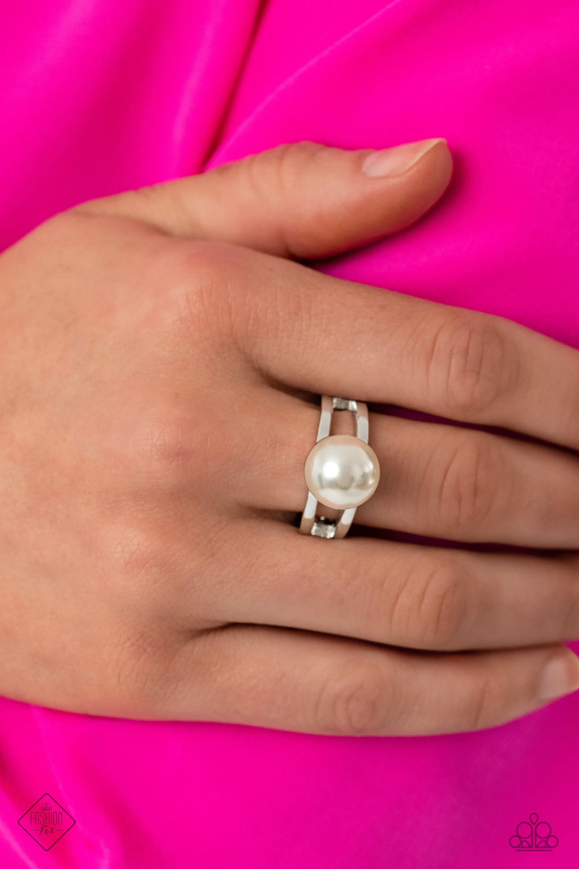 All American PEARL - White - Oversized Pearl Paparazzi Ring - June 2023 Fiercely 5th Avenue