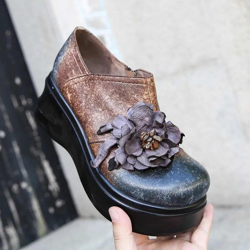 Autumn Winter Retro Leather Platform Color Matching Women's Shoes | Gift Shoes