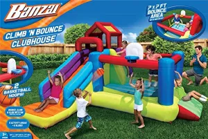 BANZAI Climb N Bounce Clubhouse (Outdoor Backyard Summer Spring Inflatable Jumping Bouncing House Castle)