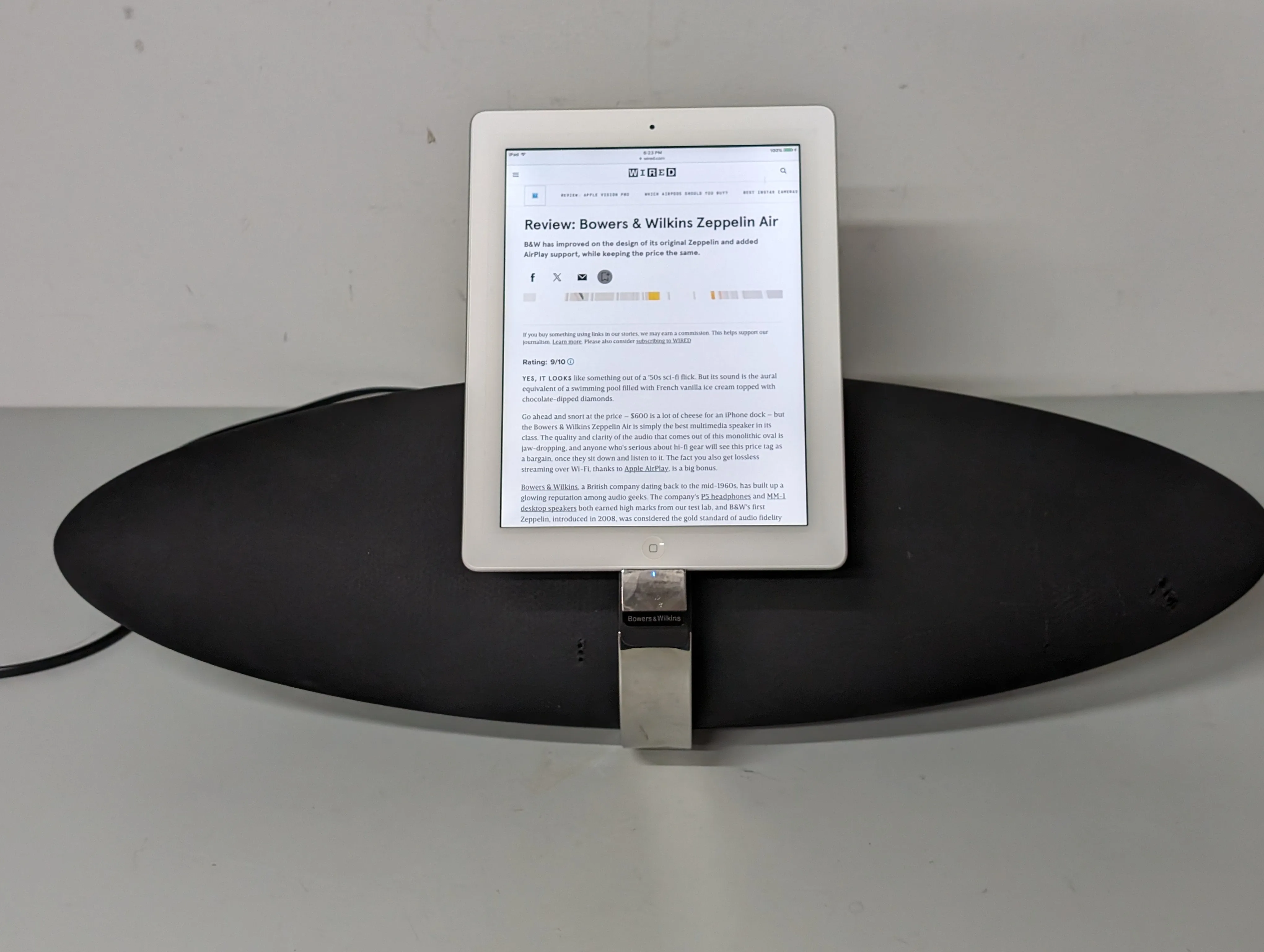 Bowers Wilkins Zeppelin Air Wireless Speaker, Power Cord, manual and iPad