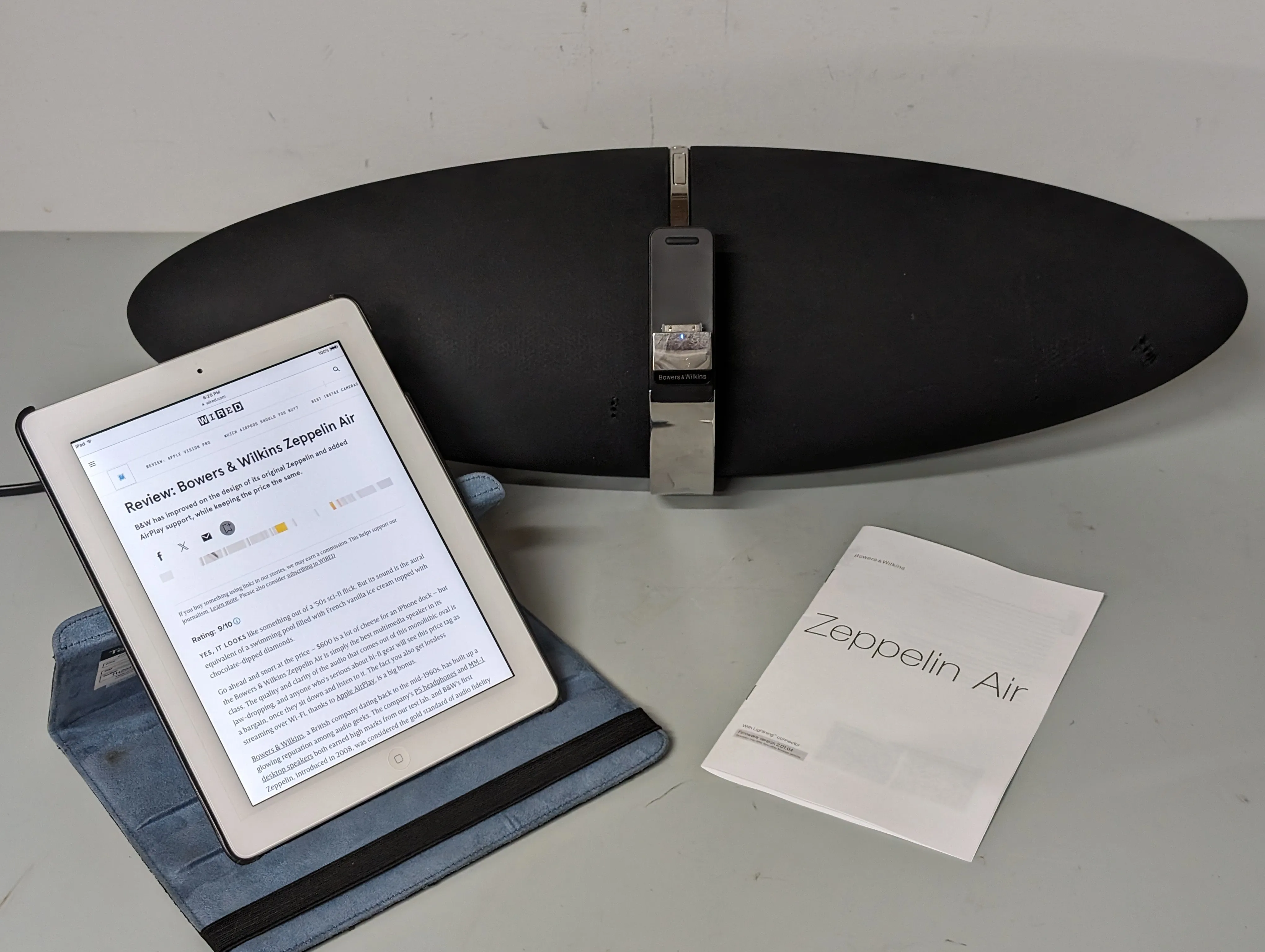 Bowers Wilkins Zeppelin Air Wireless Speaker, Power Cord, manual and iPad