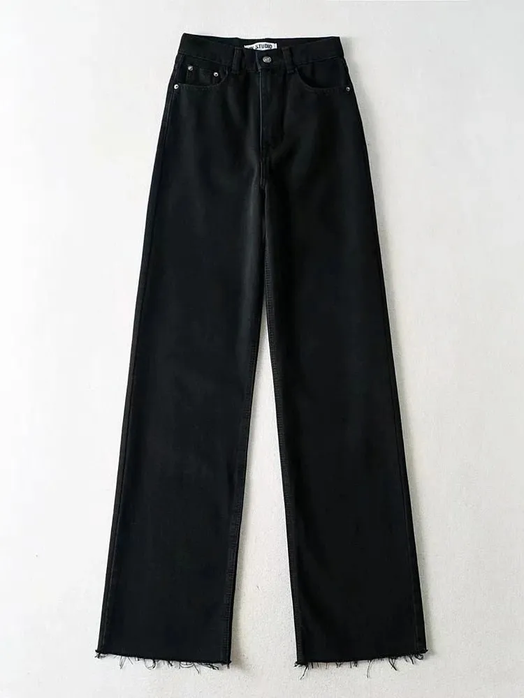 Fashion Straight Leg High Waist Baggy Denim Jean Pants