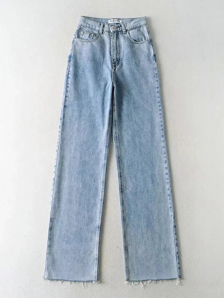 Fashion Straight Leg High Waist Baggy Denim Jean Pants