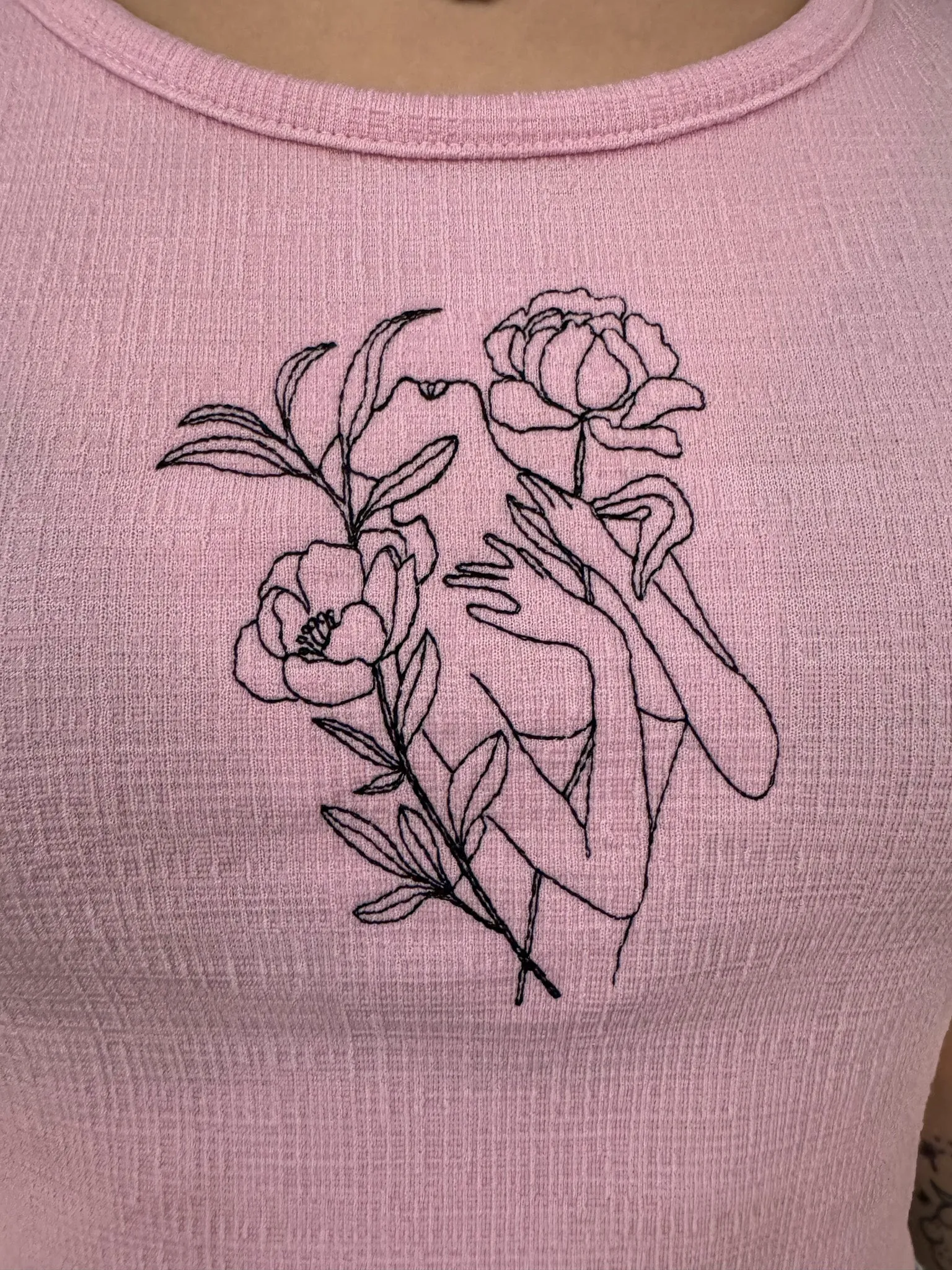 Floral Woman Pink Cropped Tank L