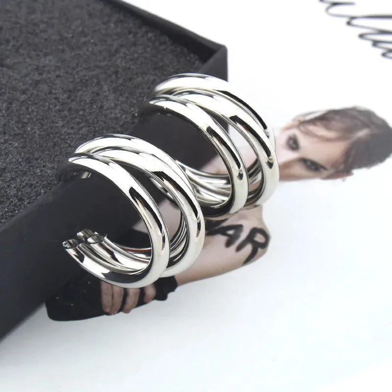Golden Big Hoop Women Female Retro Christmas Earring Trend Fashion Earring
