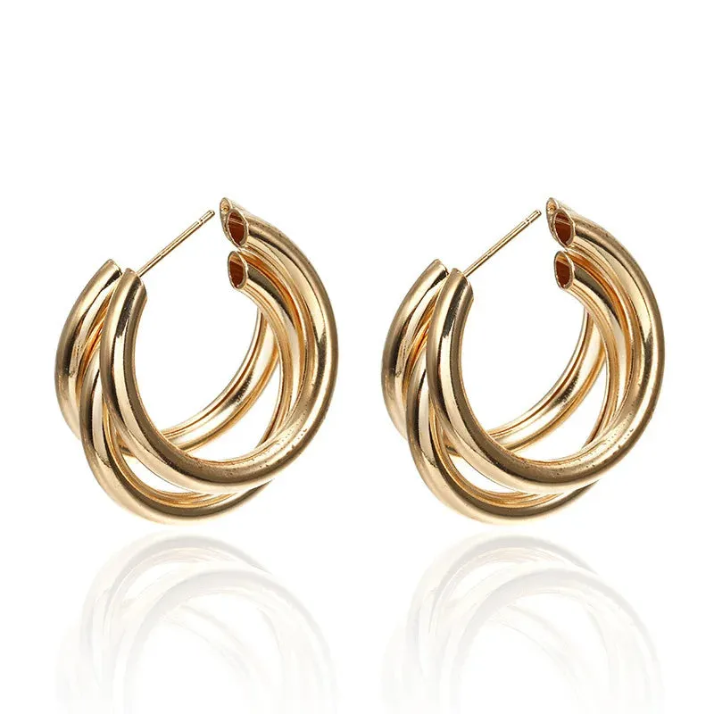 Golden Big Hoop Women Female Retro Christmas Earring Trend Fashion Earring