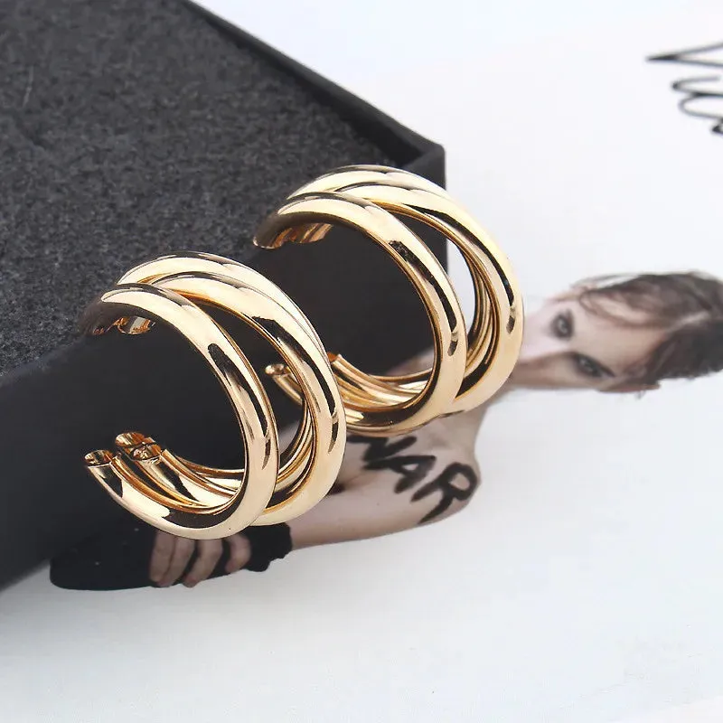 Golden Big Hoop Women Female Retro Christmas Earring Trend Fashion Earring