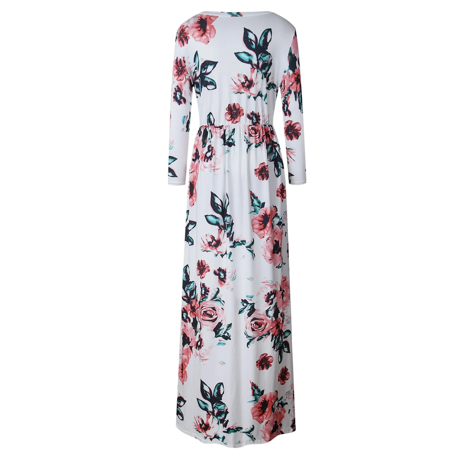 Long Sleeve Floral Print Belt Maxi Dress