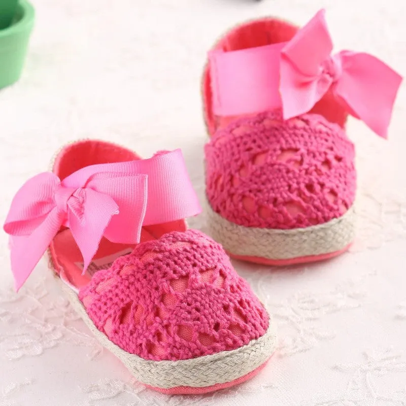Lovely Infant Toddler Princess First Walkers Newborn Baby Girls Kid Prewalker Soft Soled Shoe Bow Dress Knitting Shoes Footwear