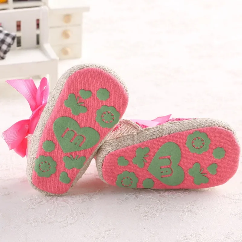 Lovely Infant Toddler Princess First Walkers Newborn Baby Girls Kid Prewalker Soft Soled Shoe Bow Dress Knitting Shoes Footwear