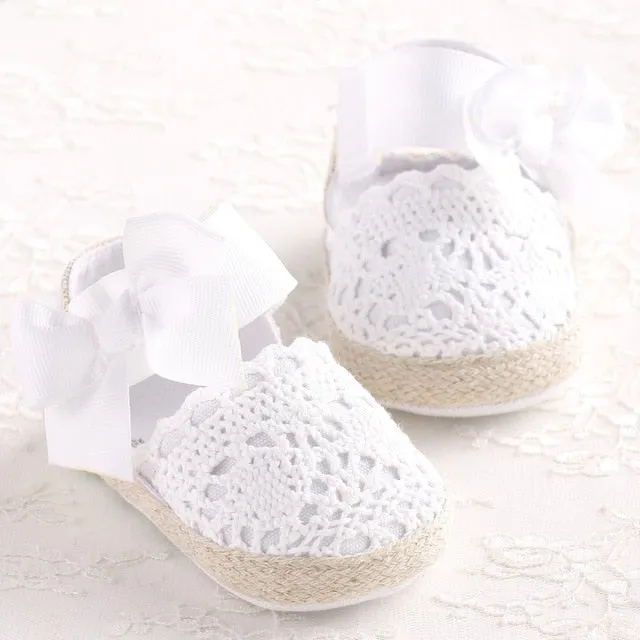 Lovely Infant Toddler Princess First Walkers Newborn Baby Girls Kid Prewalker Soft Soled Shoe Bow Dress Knitting Shoes Footwear