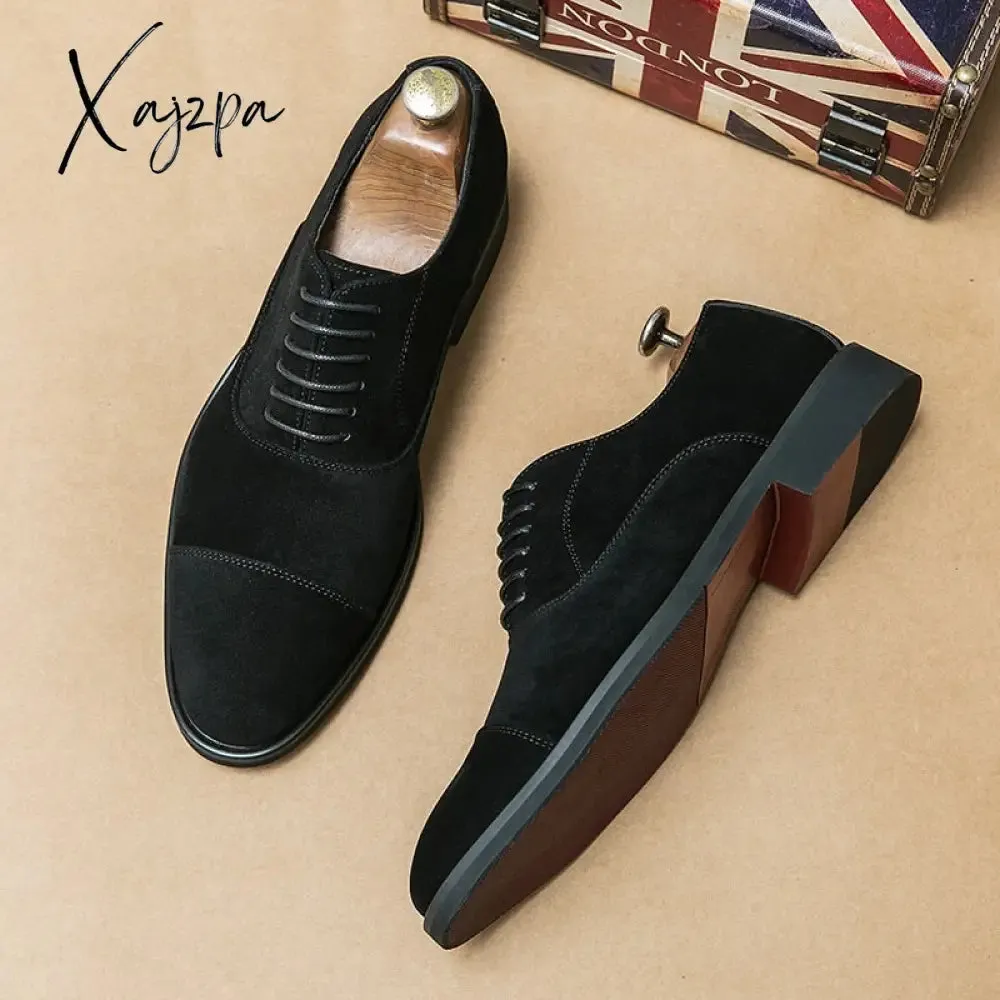Xajzpa - New Coffee Flock Men Shoes Breathable Lace-up Derby Shoes for Men with Free Shipping Chaussures Pour Hommes Men Shoes