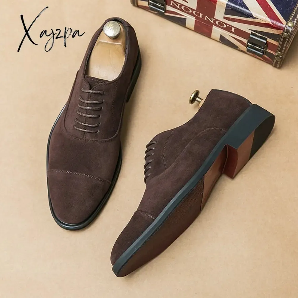 Xajzpa - New Coffee Flock Men Shoes Breathable Lace-up Derby Shoes for Men with Free Shipping Chaussures Pour Hommes Men Shoes