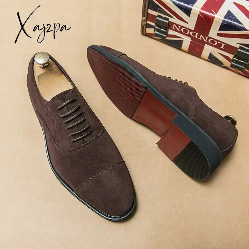 Xajzpa - New Coffee Flock Men Shoes Breathable Lace-up Derby Shoes for Men with Free Shipping Chaussures Pour Hommes Men Shoes
