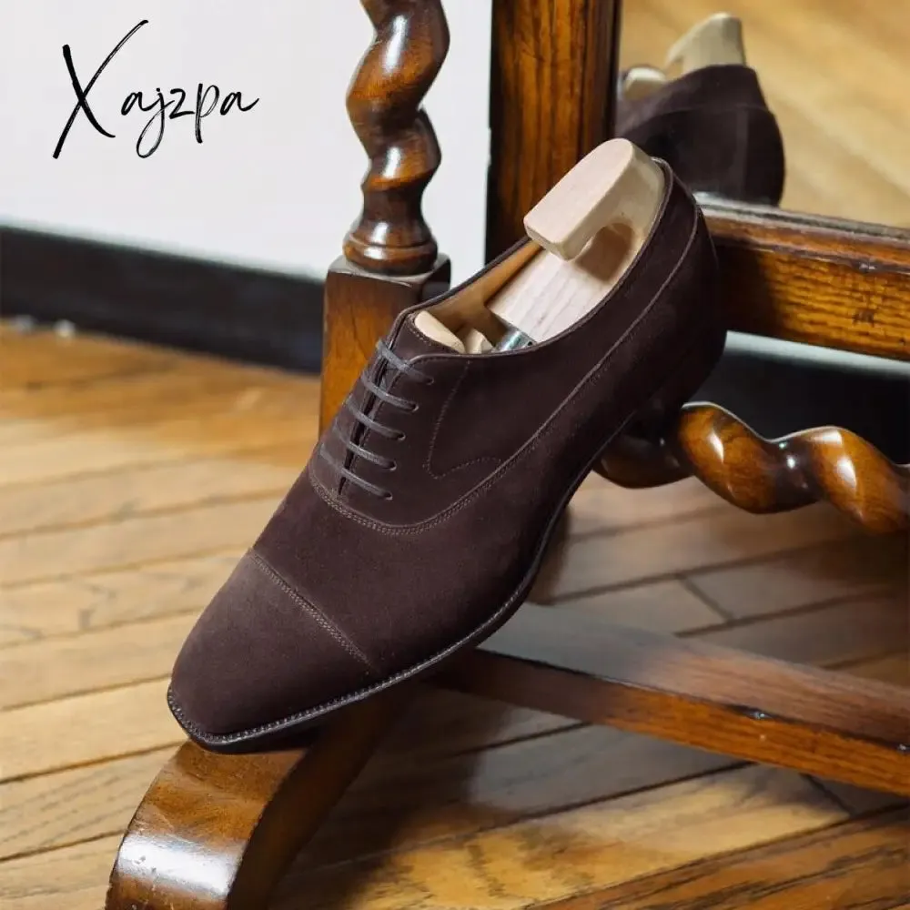 Xajzpa - New Coffee Flock Men Shoes Breathable Lace-up Derby Shoes for Men with Free Shipping Chaussures Pour Hommes Men Shoes